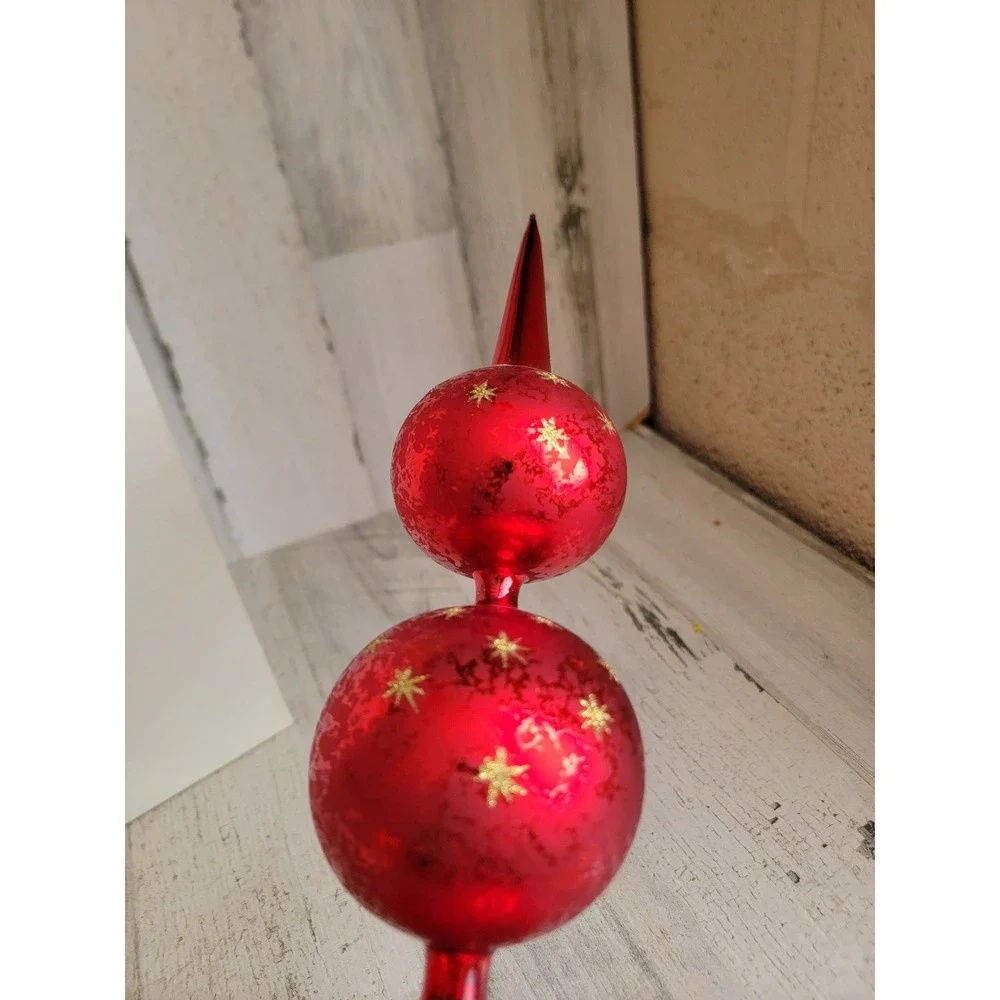 Radko Ruby red star finial triple drop ball tree topper xmas unique star vintage